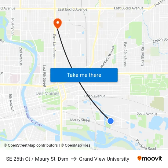 SE 25th Ct / Maury St, Dsm to Grand View University map