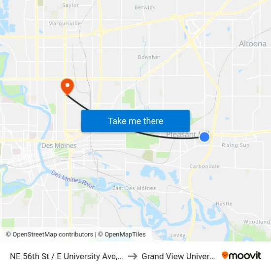 NE 56th St / E University Ave, Plh to Grand View University map