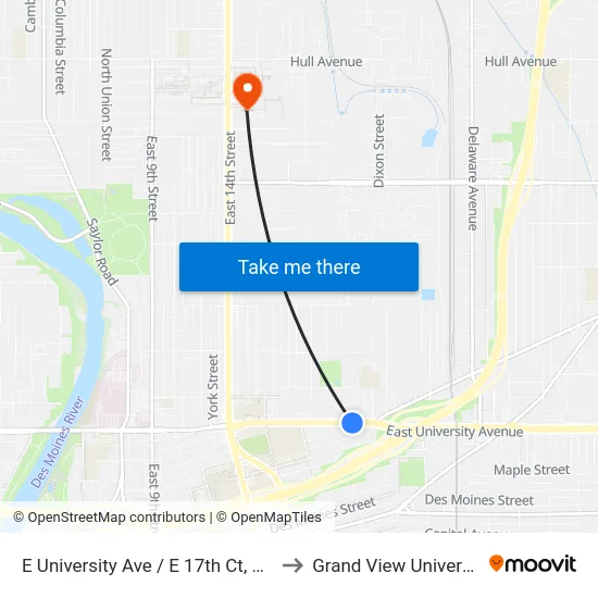 E University Ave / E 17th Ct, Dsm to Grand View University map