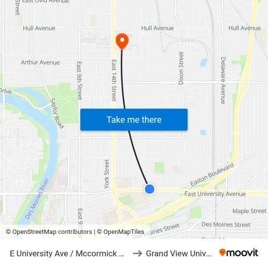E University Ave / Mccormick St, Dsm to Grand View University map