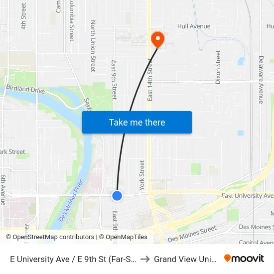 E University Ave / E 9th St (Far-Side), Dsm to Grand View University map