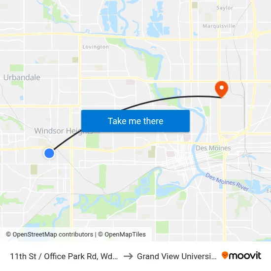 11th St / Office Park Rd, Wdm to Grand View University map