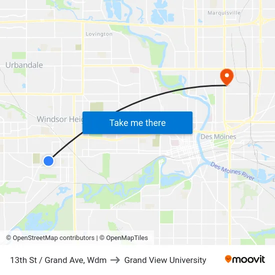 13th St / Grand Ave, Wdm to Grand View University map