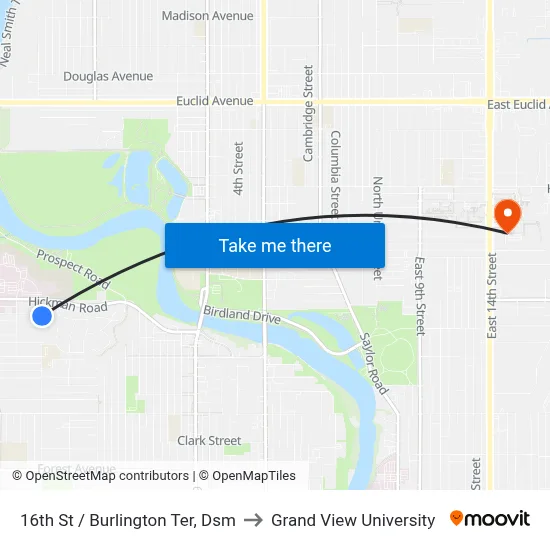 16th St / Burlington Ter, Dsm to Grand View University map