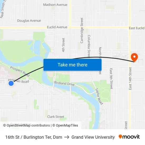 16th St / Burlington Ter, Dsm to Grand View University map