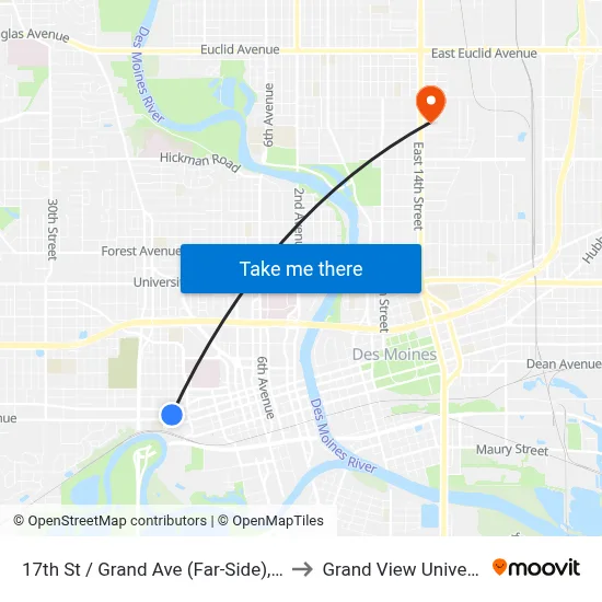 17th St / Grand Ave (Far-Side), Dsm to Grand View University map