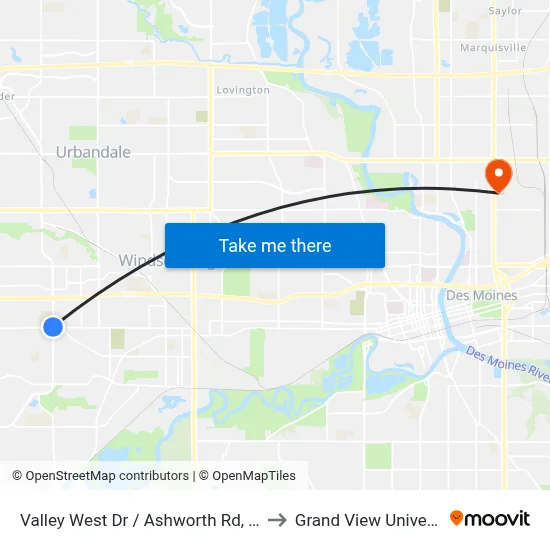 Valley West Dr / Ashworth Rd, Wdm to Grand View University map
