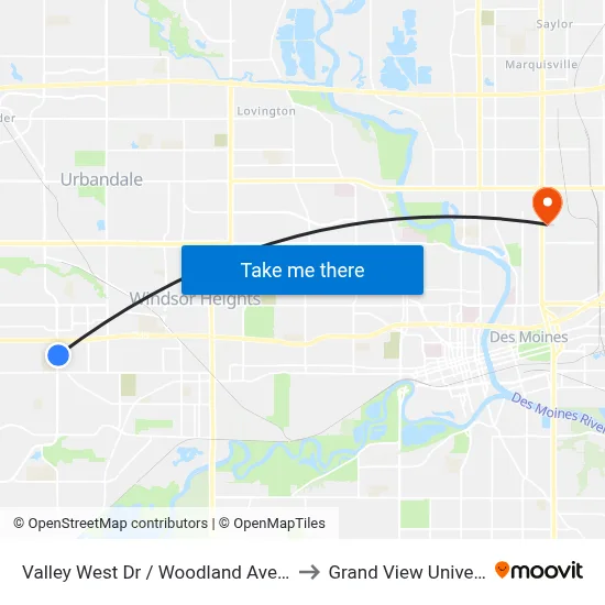 Valley West Dr / Woodland Ave, Wdm to Grand View University map