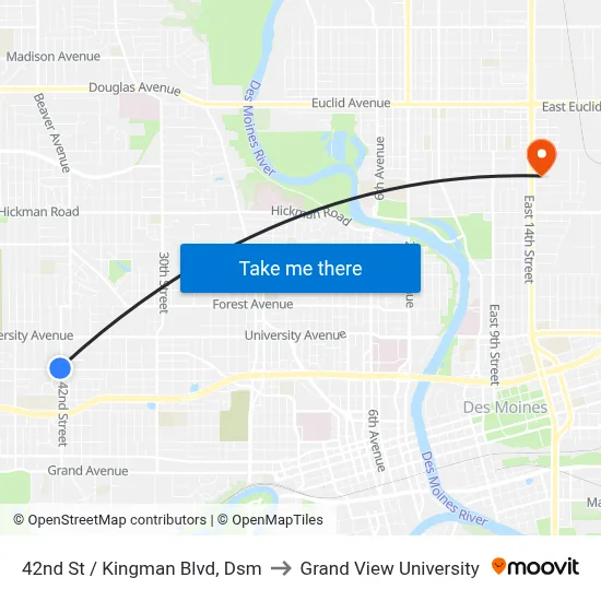 42nd St / Kingman Blvd, Dsm to Grand View University map