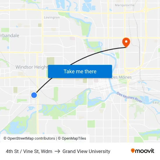 4th St / Vine St, Wdm to Grand View University map