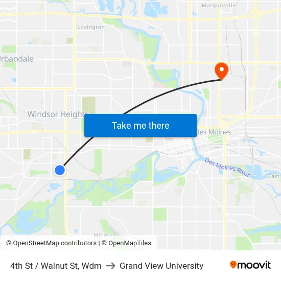 4th St / Walnut St, Wdm to Grand View University map