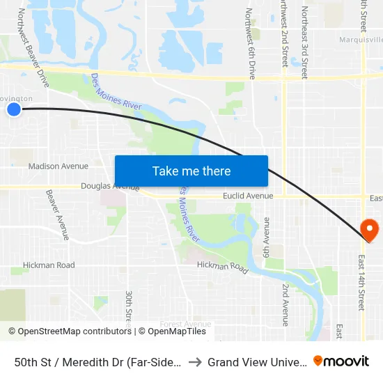 50th St / Meredith Dr (Far-Side), Dsm to Grand View University map