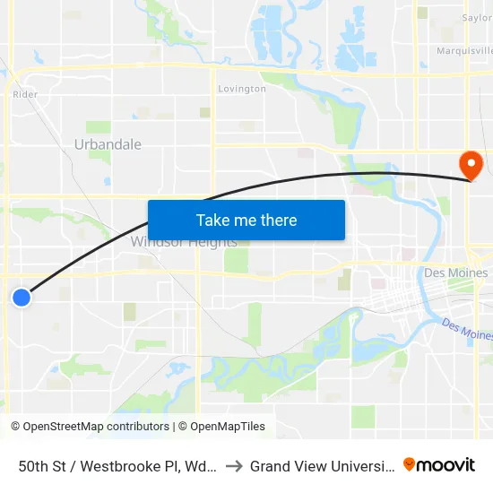 50th St / Westbrooke Pl, Wdm to Grand View University map