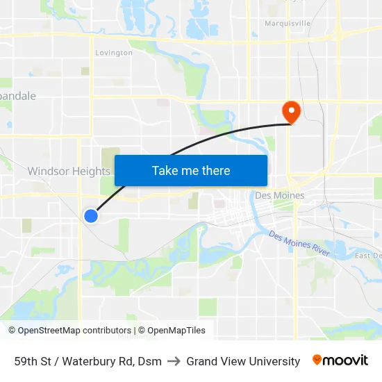 59th St / Waterbury Rd, Dsm to Grand View University map