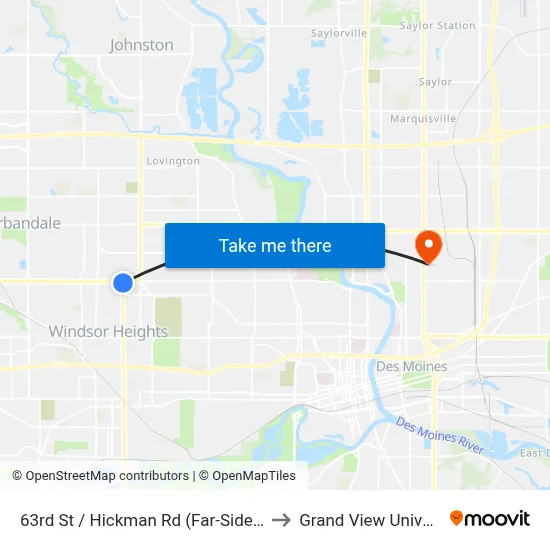 63rd St / Hickman Rd (Far-Side), Dsm to Grand View University map