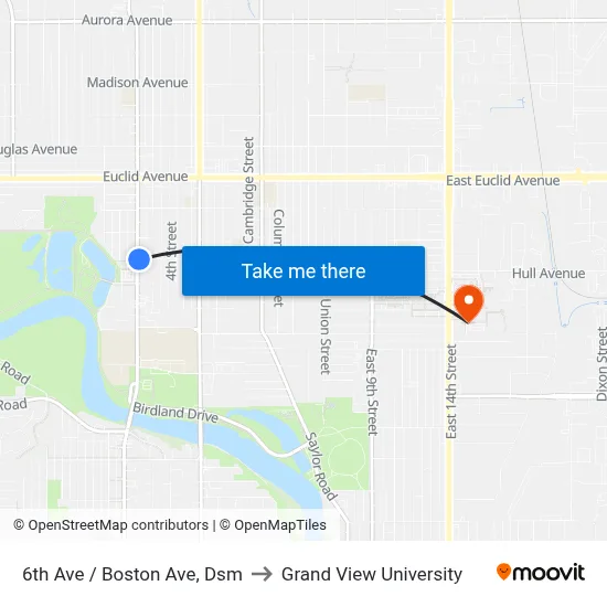 6th Ave / Boston Ave, Dsm to Grand View University map