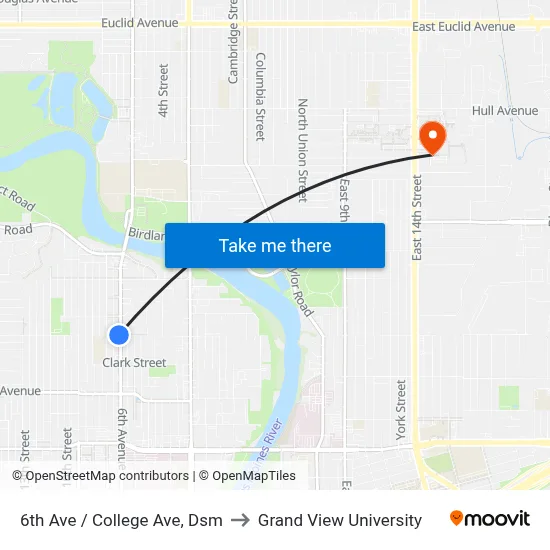 6th Ave / College Ave, Dsm to Grand View University map