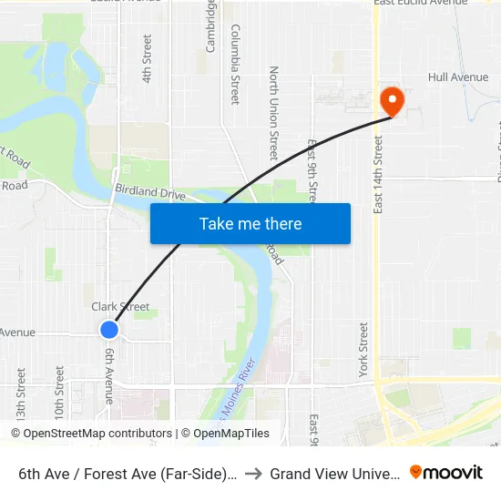 6th Ave / Forest Ave (Far-Side), Dsm to Grand View University map