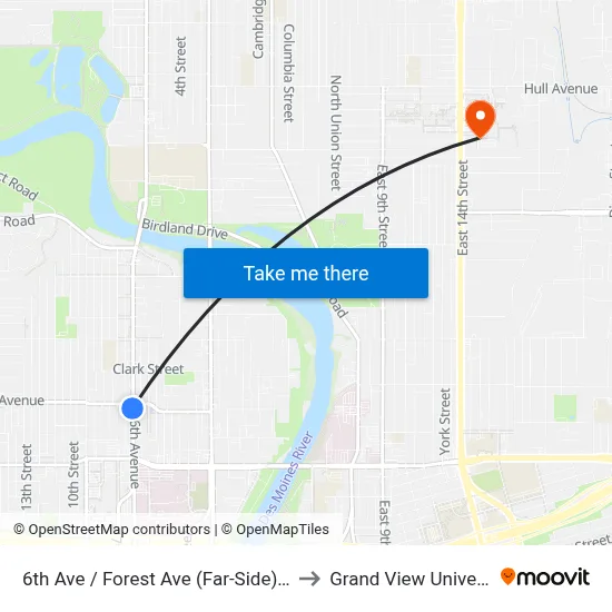 6th Ave / Forest Ave (Far-Side), Dsm to Grand View University map