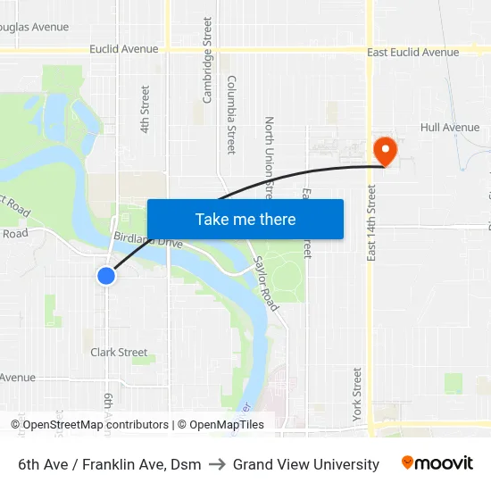 6th Ave / Franklin Ave, Dsm to Grand View University map