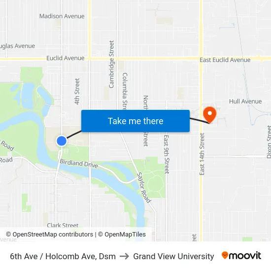 6th Ave / Holcomb Ave, Dsm to Grand View University map