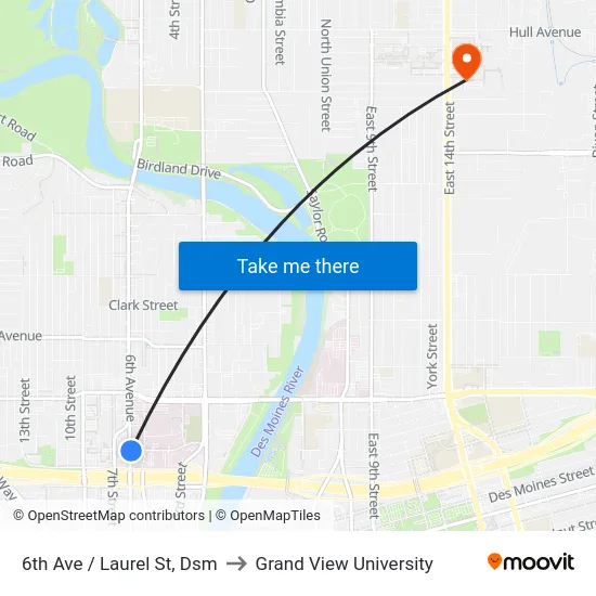 6th Ave / Laurel St, Dsm to Grand View University map
