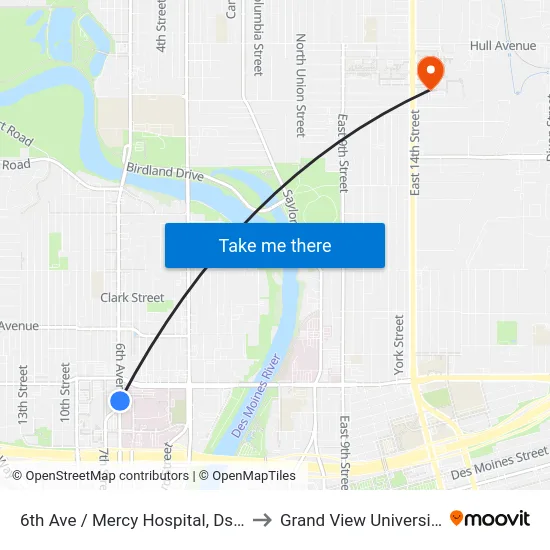 6th Ave / Mercy Hospital, Dsm to Grand View University map