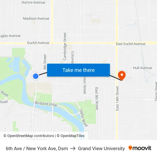6th Ave / New York Ave, Dsm to Grand View University map