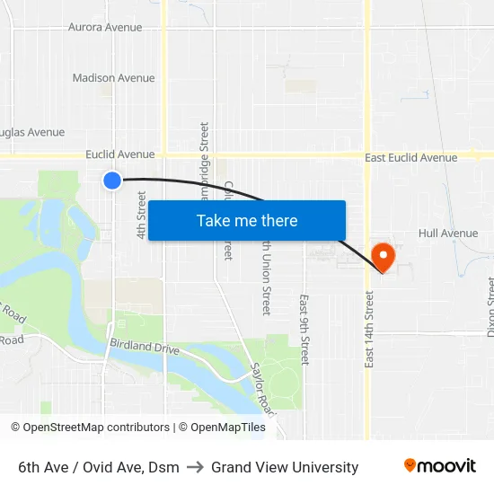 6th Ave / Ovid Ave, Dsm to Grand View University map