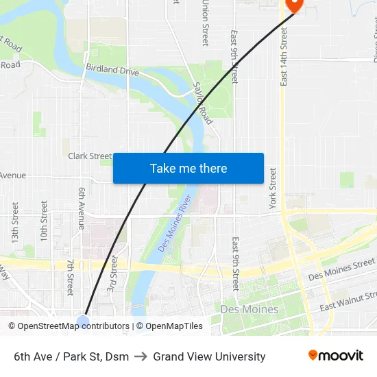 6th Ave / Park St, Dsm to Grand View University map