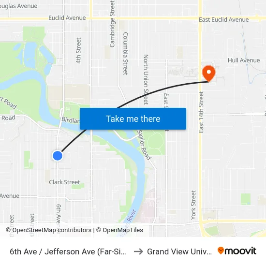 6th Ave / Jefferson Ave (Far-Side), Dsm to Grand View University map