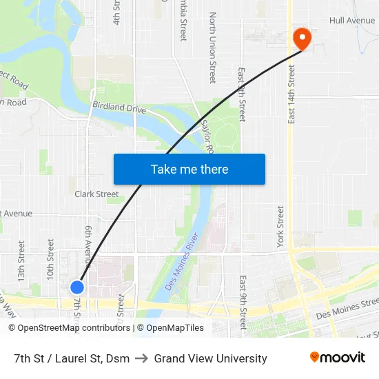 7th St / Laurel St, Dsm to Grand View University map