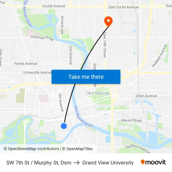 SW 7th St / Murphy St, Dsm to Grand View University map