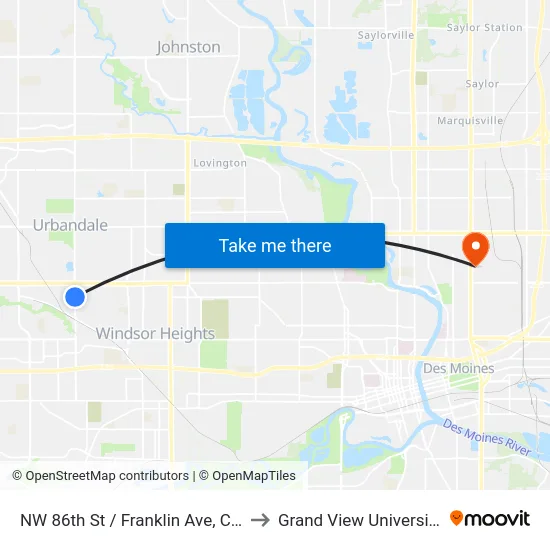 NW 86th St / Franklin Ave, Clv to Grand View University map