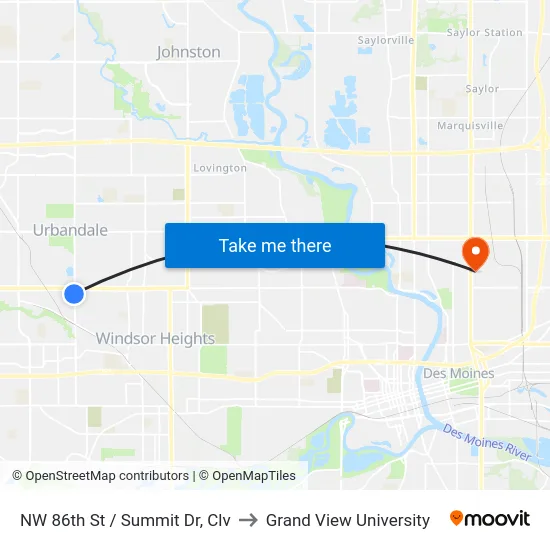 NW 86th St / Summit Dr, Clv to Grand View University map