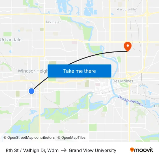 8th St / Valhigh Dr, Wdm to Grand View University map