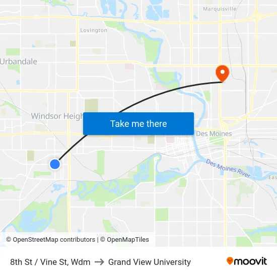 8th St / Vine St, Wdm to Grand View University map