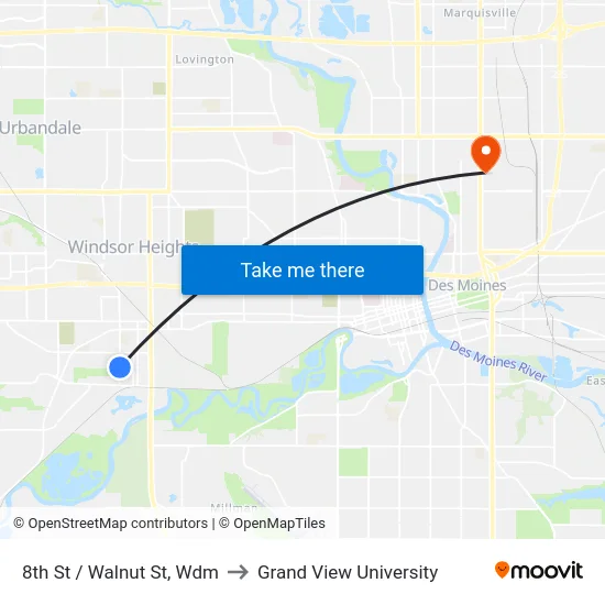 8th St / Walnut St, Wdm to Grand View University map