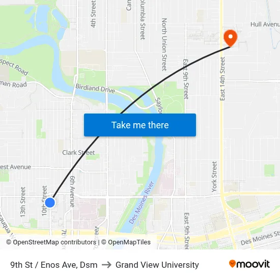 9th St / Enos Ave, Dsm to Grand View University map