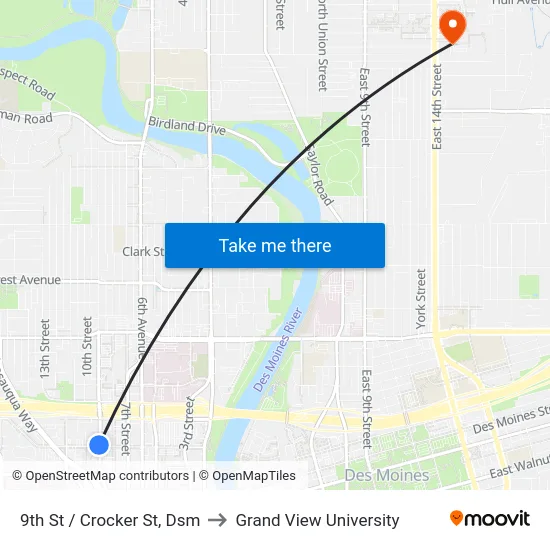 9th St / Crocker St, Dsm to Grand View University map