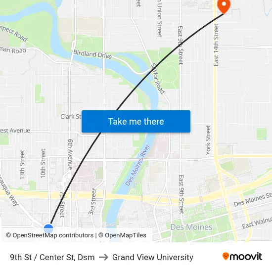 9th St / Center St, Dsm to Grand View University map