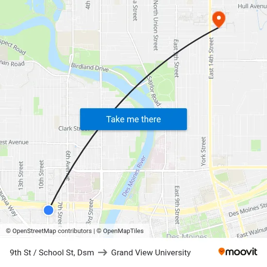 9th St / School St, Dsm to Grand View University map