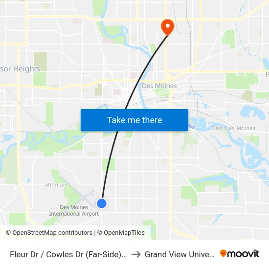 Fleur Dr / Cowles Dr (Far-Side), Dsm to Grand View University map