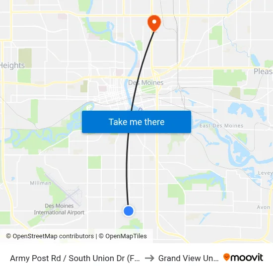 Army Post Rd / South Union Dr (Far-Side), Dsm to Grand View University map