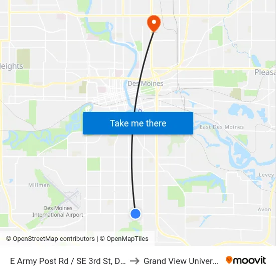 E Army Post Rd / SE 3rd St, Dsm to Grand View University map