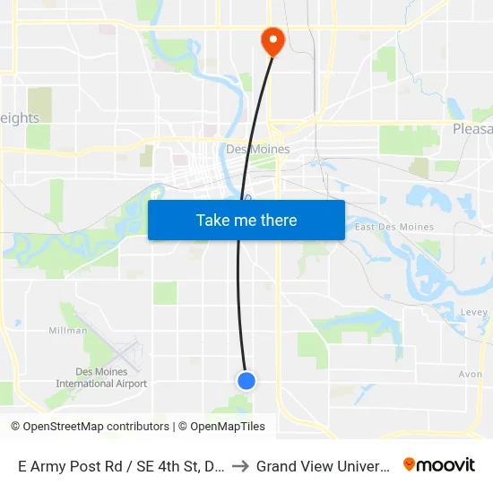 E Army Post Rd / SE 4th St, Dsm to Grand View University map