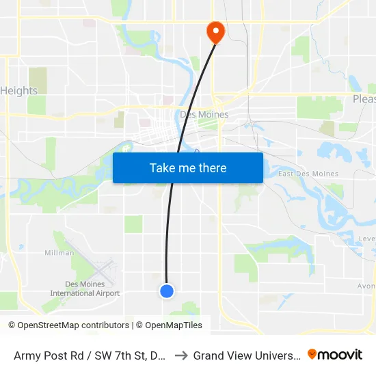 Army Post Rd / SW 7th St, Dsm to Grand View University map