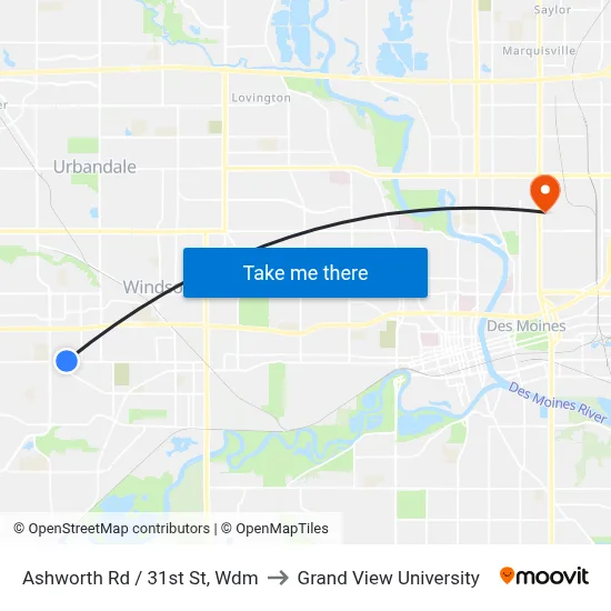 Ashworth Rd / 31st St, Wdm to Grand View University map