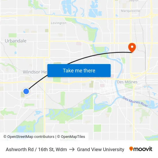 Ashworth Rd / 16th St, Wdm to Grand View University map