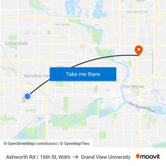 Ashworth Rd / 16th St, Wdm to Grand View University map